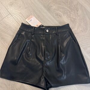 Missguided Black High Waist Faux Leather Shorts